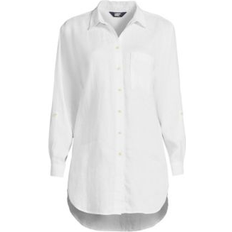 Blouses Lands' End Women's Tall Linen Roll Sleeve Over Relaxed Tunic Top White XL Long