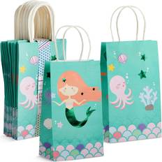 Blue Panda 24 Pack Mermaid Gift Bags With Handles For Party Favors 5.3 X 3.2 X 9 In