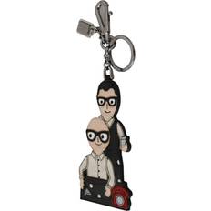 Beige Keychains Dolce & Gabbana Leather Dominico Stefano #DGFAMILY Logo Badge Keychain - Black OS