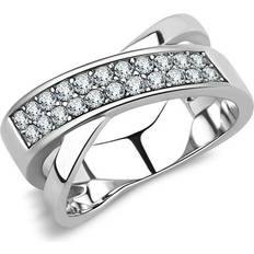 Transparent Rings Alamode Jewelry High Polished Stainless Steel Ring with Top Grade Crystal - Clear