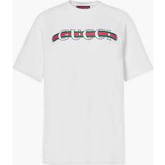 Gucci Women T-shirts Gucci Womens White Mc Ancora Brand-print Cotton-jersey T-shirt