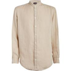 Emporio Armani Beige Shirts Emporio Armani Linen Band-Collar Shirt beige