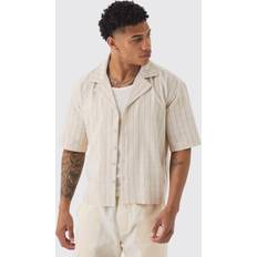 Beige - Leinenhemden boohooMAN Oversized Boxy Revere Linen Shirt - Stone