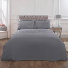 Silver Duvet Covers Sienna Satin Pintuck Diamante Band Duvet Cover Silver