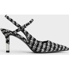 Charles & Keith Charles & Keith Tweed Two-Tone Heel Slingback Pumps Black Textured