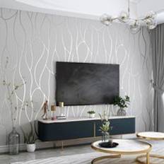 LivingAndHome Silver Grey Non Woven Embossed Geometric Wallpaper