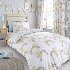 Kids Rainbows Sunshine Stripes White Toddler Cot Bed Cover