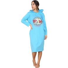 Blue - Women Nightgowns Malay XXL, Blue Ladies Cotton Nightdress Long Sleeve Hooded WOW Printed Nightshirt Nightwear