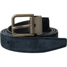 Dolce & Gabbana Blue Belts Dolce & Gabbana Blue Suede Leather Gold Metal Buckle Belt