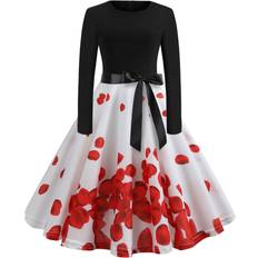 Xusheng XXXL, red3 Winter Dress Women Retro Robe Swing Poster Elegant Party Dress Long Sleeve Casual Print Red