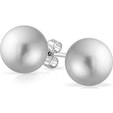 Gray - Silver Earrings Bling Jewelry Black grey white pink pearl stud ball earrings .925 silver 8-12mm