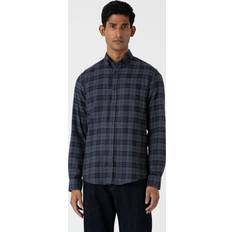 Sunspel Shirts Sunspel Men's Button Down Flannel Shirt in Navy Check Blue