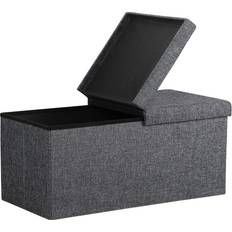 Casaria Foldable Dark Grey Linen Banc de Rangement 80x40cm