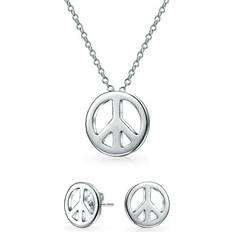 Korusetit Bling Jewelry Sold by: Tiny Peace Symbol Pendant Charm Necklace Earring Set Silver