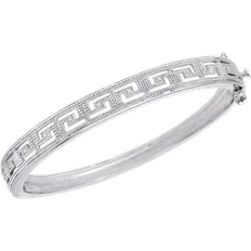 Macy's Silver Plated Bracelets Macy's Accent Greek Key Bangle Bracelet - Silver/Diamonds