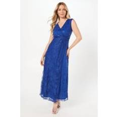 Clothing Wallis Occasion Sequin Lace Wrap Maxi Dress Cobalt