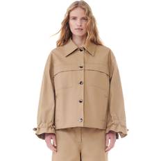 Ganni Jakker Ganni Brown Herringbone Canvas Jacket in Beige Women's