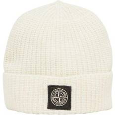 Stone Island Headgear on sale Stone Island Off-White Knitted Badge Beanie - Natural
