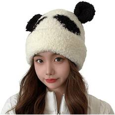 Faux Fur Accessories Kukuzhu Sold by: Kawaii Women Panda Ears Winter Knitted Beanie Hat Japanese Cute Cat Faux Fur Preppy Sherpa Thick Fleece Hat