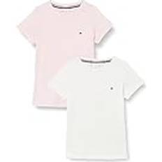 Barnkläder Tommy Hilfiger flicka 2-pack T-shirts rund hals, Vit/ljusrosa, 10-12 År