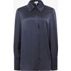 Reiss Dame Skjorter Reiss Hailey Silk Double-Cuff Button-Through Shirt - Navy