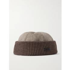 Loro Piana Accessories Loro Piana Logo-Appliquéd Herringbone Cotton-Blend and Ribbed-Knit Beanie Men Brown