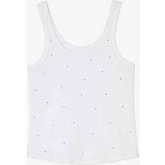 Slim Tank Tops Sandro Womens Naturels Rhinestone-embellished Round-neck Stretch-cotton Tank Top