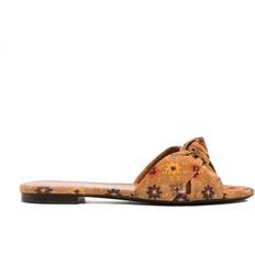 Saint Laurent Tofflor & Sandaler Saint Laurent Knotted Suede Slides Floral Print - Brown