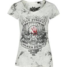 Klær Five Finger Death Punch T-Shirt Skull bis für Damen Größe weiß/grau Lizenziertes Merchandise!