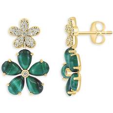 Effy Earrings Effy Women's 14K Yellow Gold, Malachite & Diamond Flower Drop Earrings one-size