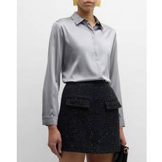 Silver - Women Blouses Emporio Armani Button-Down Shiny Silk Blouse SILVER 50 IT 14 US