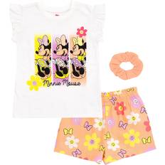 Children's Clothing Disney Minnie Mouse Toddler Girls Tank Top French Terry Shorts and Scrunchie Piece Outfit Set Orange Flowers 5T