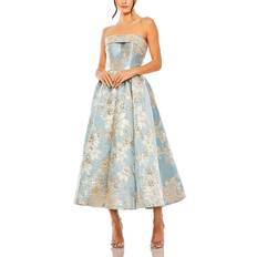 Pockets Dresses Mac Duggal Strapless Brocade Midi Dress with Pockets - Blue Multi