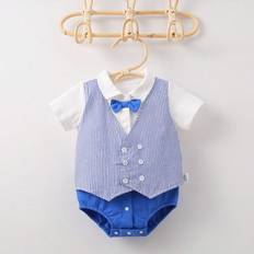 M Bodysuits Shein Baby Boy Striped Patchwork DoubleBreasted In ShortSleeved Bodysuit