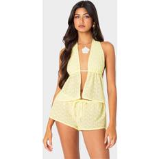 Jaune Chemisiers Edikted Women's Cayenne Eyelet Split Front Top Yellow