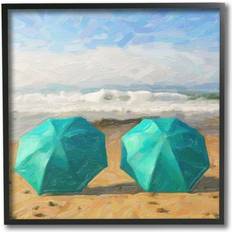 Stupell Beach Umbrella Duo Black Framed Art 12x12"