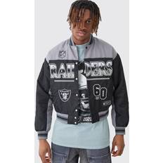 Outerwear boohoo Mens Nfl Boxy Raiders Varsity Nylon Embroidered Jacket Black