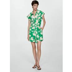 Green - Women Jumpsuits & Overalls Mango Women's Tropical Print Playsuit Green