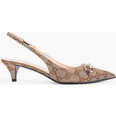 Gucci Women Heels & Pumps Gucci Womens Beige Ebony Erin Monogram-print Canvas Slingback Courts Eur Women BEIGE EBONY