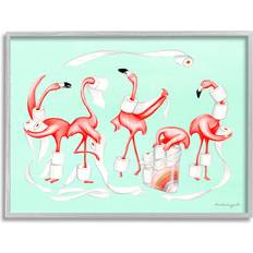 Stupell Silly Flamingos Toilet Paper Rolls Bathroom Illustration Gray Framed Art 20x16"