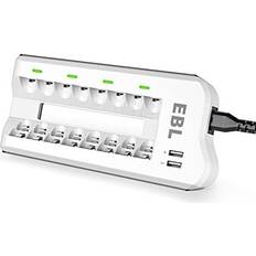 EBL Upgraded 8 Bays Battery Charger with 2 USB Ports for AA AAA Ni-MH Ni-CD Rechargeable Batteries 808U