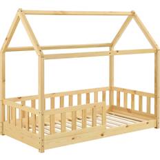 Kinderbetten Juskys Marli House Bed with Fall Protection, Slatted Frame & Roof 34.3x65.4"