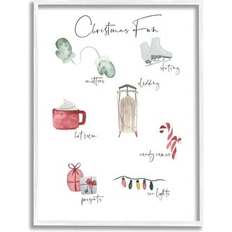 White Framed Art Stupell Christmas Fun Illustrated Item List Festive Holiday Traditions Framed Art