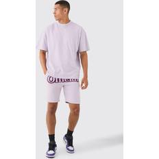 Miesten alusvaatteet boohooMAN Oversized Extended Neck Official Spray T-shirt And Shorts Set - Lilac