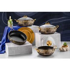 Gold Cookware Sets Evimsaray collection 7-piece non-stick granite Cookware Set with lid