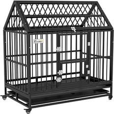 Pawhut 48" heavy duty dog crate on wheels top