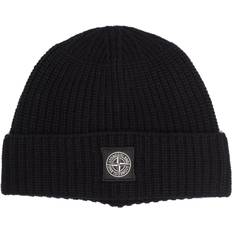 Stone Island Men Beanies Stone Island logo-patch ribbed-knit beanie men Wool Black