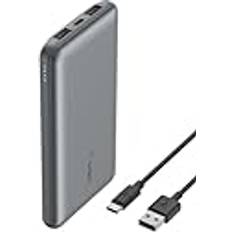 Belkin 10 000 mAh bärbar powerbank, 10K USB-C bärbar laddare med 1 USB-C port och 2 USB-A portar, batteripaket för upp till 15 W laddning för iPhone, Samsung Galaxy, AirPods, iPad, m.fl. Rymdgrå