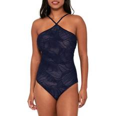 Christina Women's Textured High Neck One Piece Swimsuit, Navy Blue