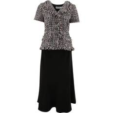 Self-Portrait Womens Black Fringe-hem Contrast Tailored-bodice Woven Midi Dress BLACK